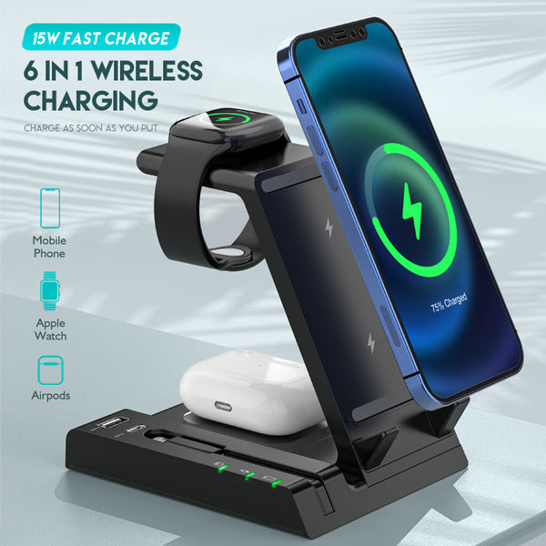 6-in-1 wireless charger for mobile phone watch earphone