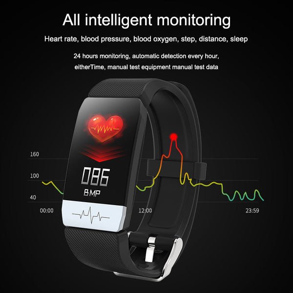 T1S smart bracelet heart rate blood pressure monitor pedometer waterproof health monitoring