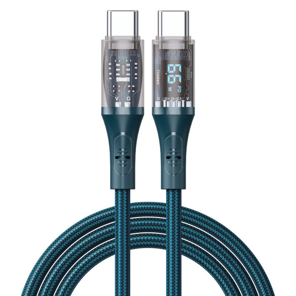 Transparent data cable, dual Type-C interface, support 66W super fast charging Android charging cable